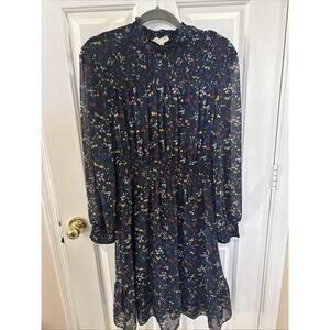 Movint New York Navy Floral Midi Dress Long Sleeves Size Medium EUC